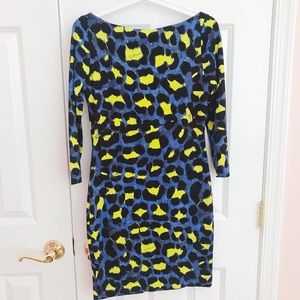 Just Cavalli Blue Leopard Print 3/4 Sleeve Dress